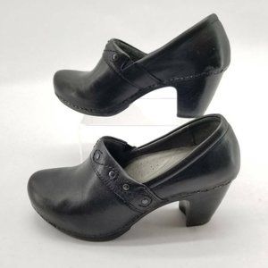 Dansko Womens Riki Clog Shoes Black Cuban Heels Le